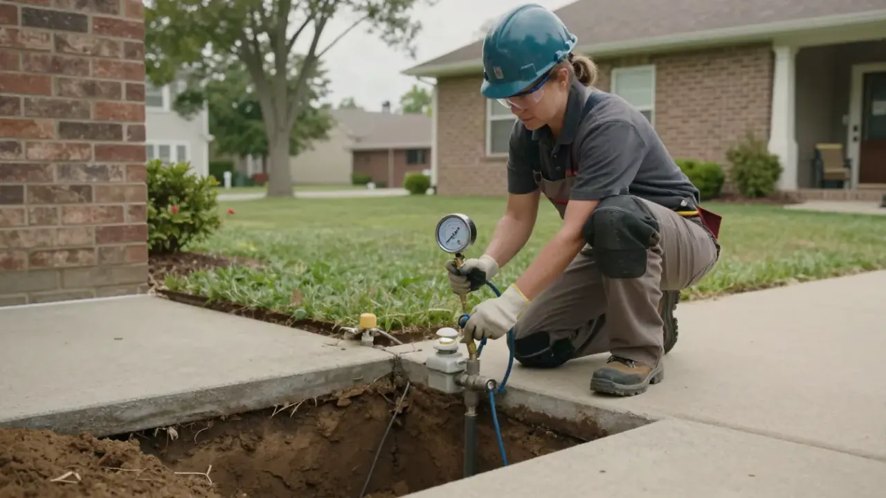 High Water Bill Leak Investigation in Missouri City, Texas: plumber performing a pressure test on a home's plumbing system